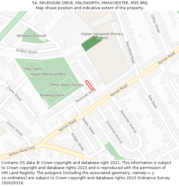 54, RAVENOAK DRIVE, FAILSWORTH, MANCHESTER, M35 9RQ: Location map and indicative extent of plot