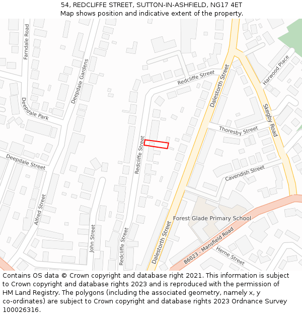 54, REDCLIFFE STREET, SUTTON-IN-ASHFIELD, NG17 4ET: Location map and indicative extent of plot