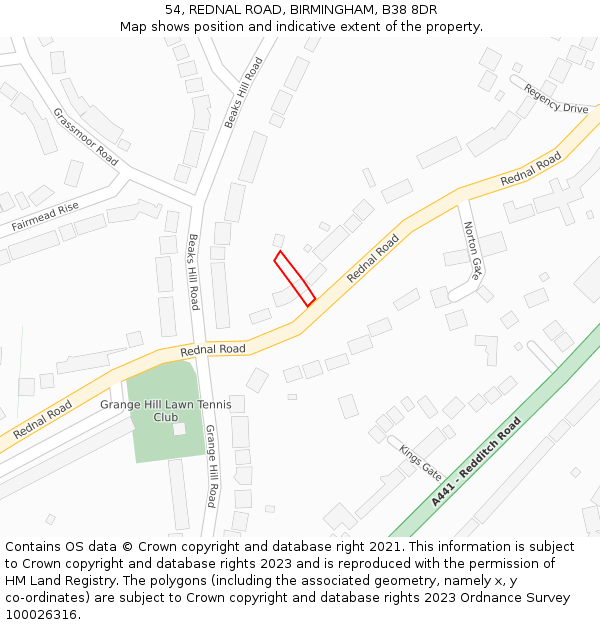 54, REDNAL ROAD, BIRMINGHAM, B38 8DR: Location map and indicative extent of plot