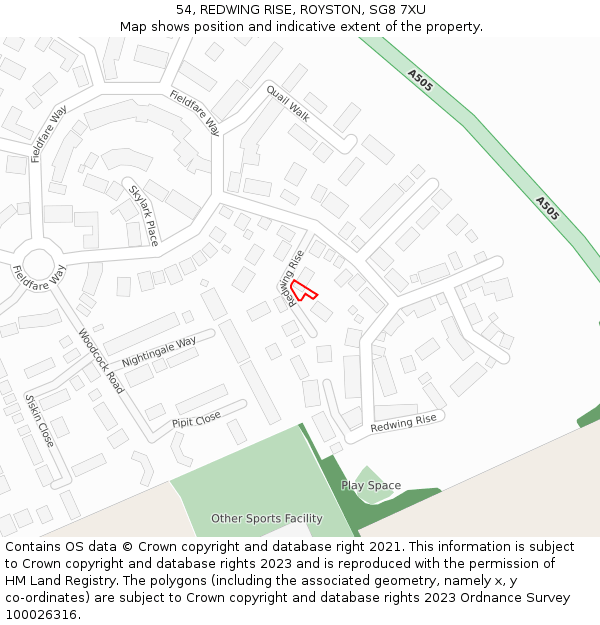 54, REDWING RISE, ROYSTON, SG8 7XU: Location map and indicative extent of plot