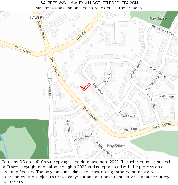 54, REES WAY, LAWLEY VILLAGE, TELFORD, TF4 2GN: Location map and indicative extent of plot