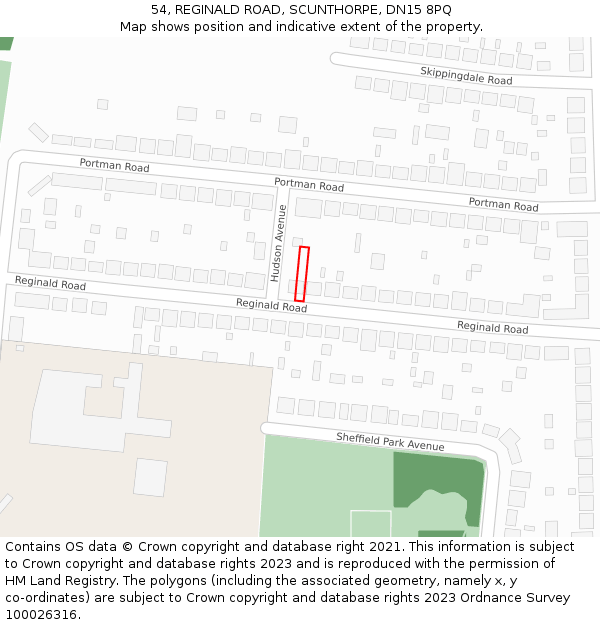 54, REGINALD ROAD, SCUNTHORPE, DN15 8PQ: Location map and indicative extent of plot