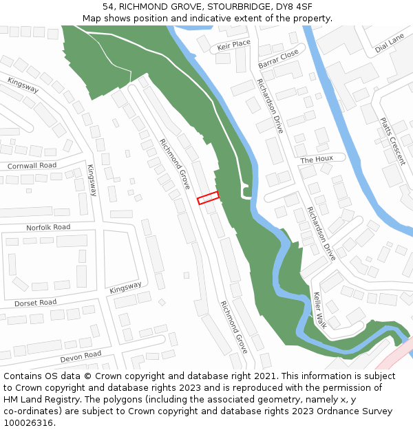 54, RICHMOND GROVE, STOURBRIDGE, DY8 4SF: Location map and indicative extent of plot