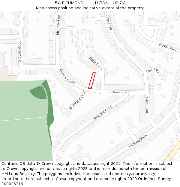 54, RICHMOND HILL, LUTON, LU2 7JG: Location map and indicative extent of plot