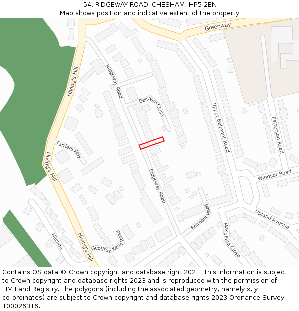 54, RIDGEWAY ROAD, CHESHAM, HP5 2EN: Location map and indicative extent of plot