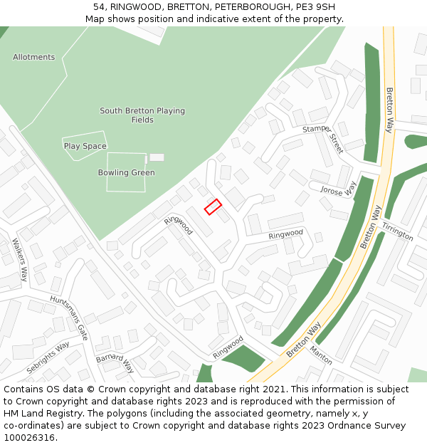 54, RINGWOOD, BRETTON, PETERBOROUGH, PE3 9SH: Location map and indicative extent of plot