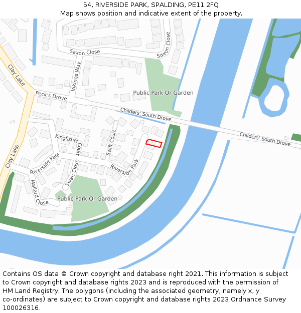 54, RIVERSIDE PARK, SPALDING, PE11 2FQ: Location map and indicative extent of plot