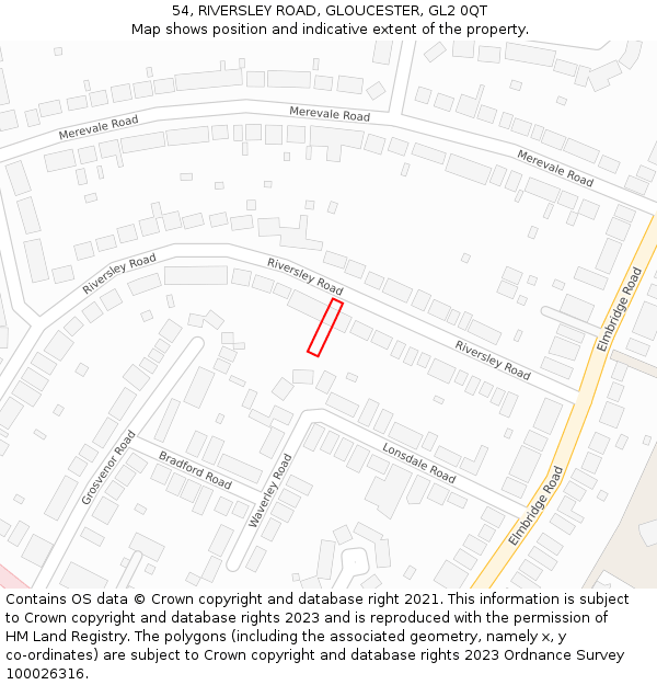 54, RIVERSLEY ROAD, GLOUCESTER, GL2 0QT: Location map and indicative extent of plot