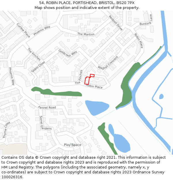 54, ROBIN PLACE, PORTISHEAD, BRISTOL, BS20 7PX: Location map and indicative extent of plot