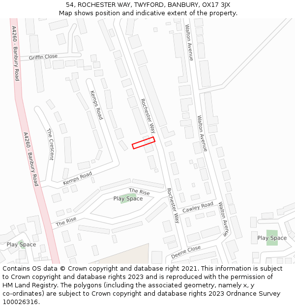 54, ROCHESTER WAY, TWYFORD, BANBURY, OX17 3JX: Location map and indicative extent of plot