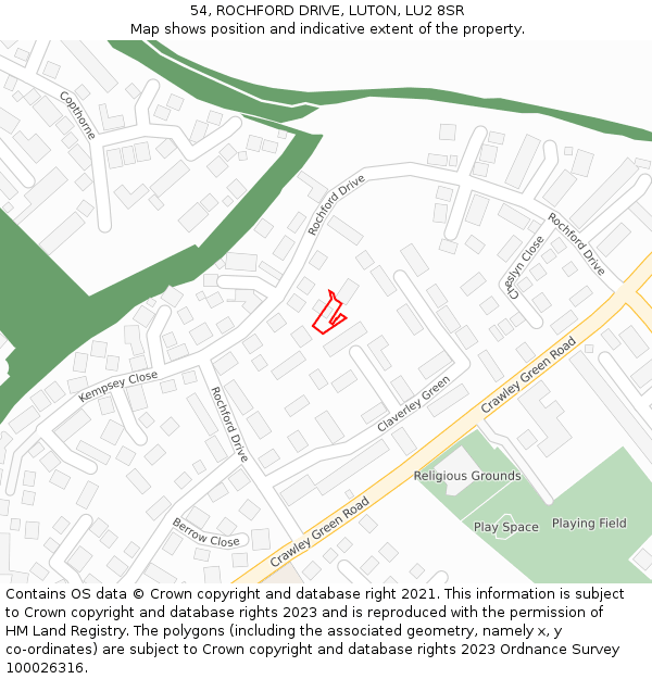 54, ROCHFORD DRIVE, LUTON, LU2 8SR: Location map and indicative extent of plot