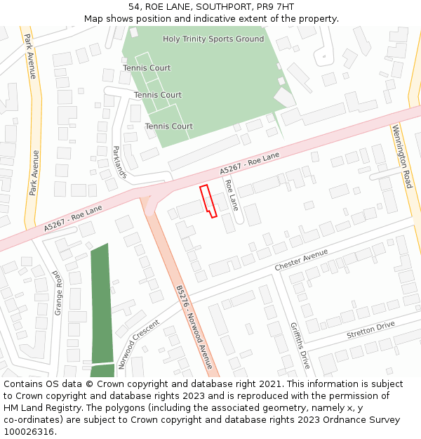 54, ROE LANE, SOUTHPORT, PR9 7HT: Location map and indicative extent of plot