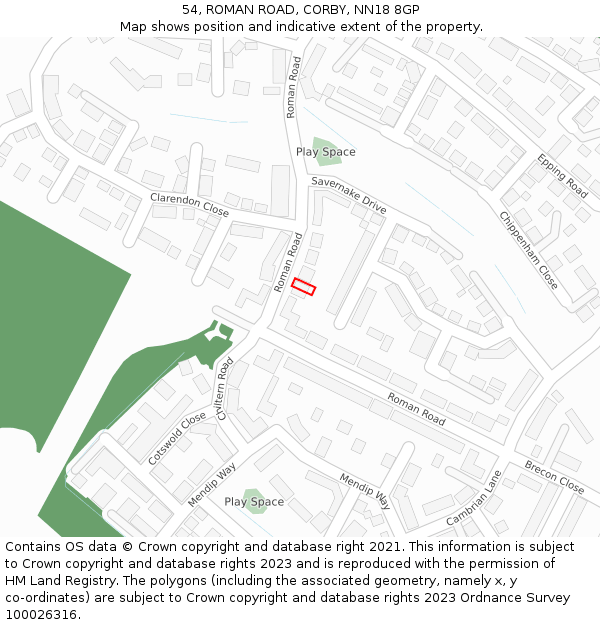 54, ROMAN ROAD, CORBY, NN18 8GP: Location map and indicative extent of plot