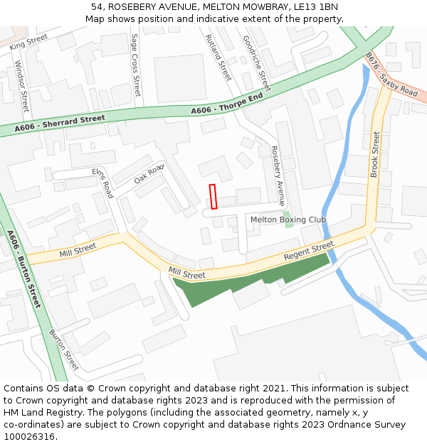 54, ROSEBERY AVENUE, MELTON MOWBRAY, LE13 1BN: Location map and indicative extent of plot