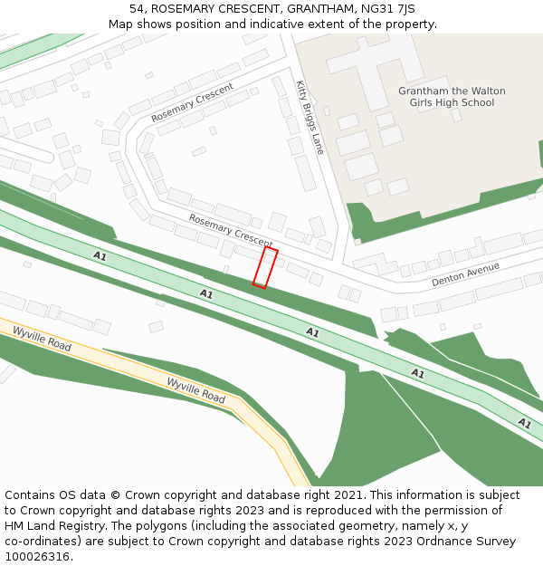 54, ROSEMARY CRESCENT, GRANTHAM, NG31 7JS: Location map and indicative extent of plot