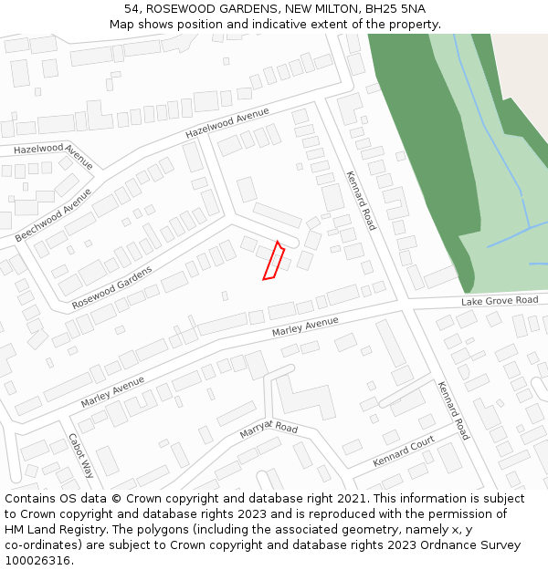 54, ROSEWOOD GARDENS, NEW MILTON, BH25 5NA: Location map and indicative extent of plot