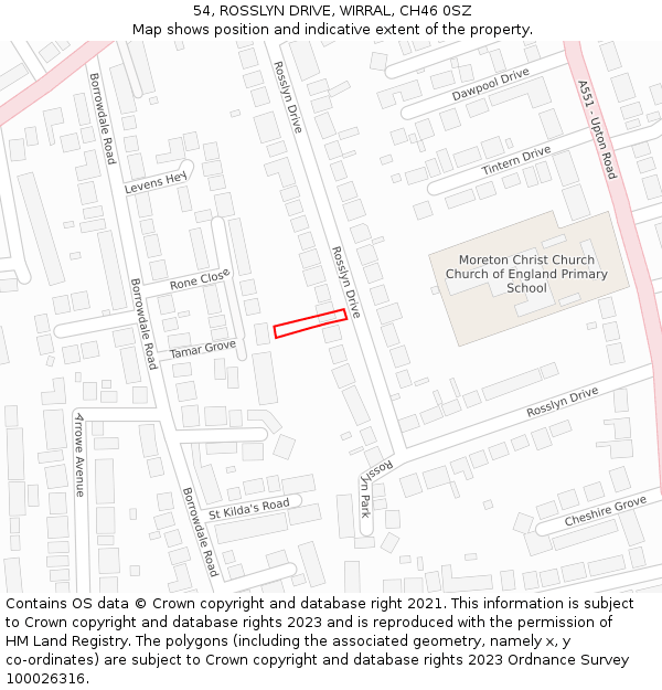 54, ROSSLYN DRIVE, WIRRAL, CH46 0SZ: Location map and indicative extent of plot