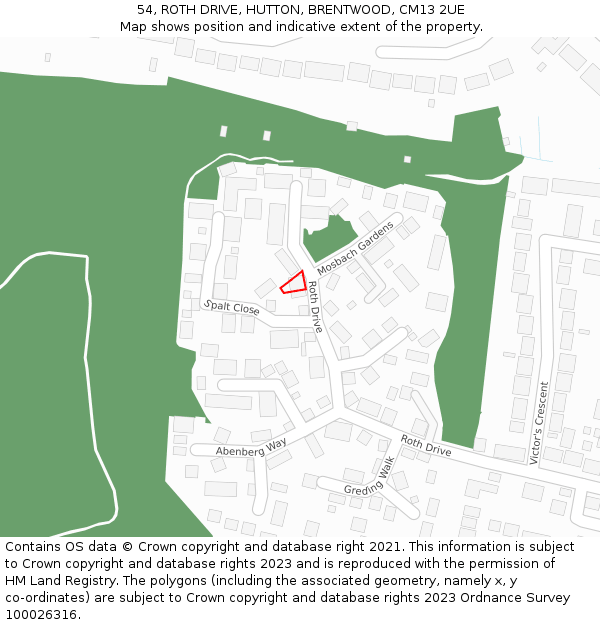 54, ROTH DRIVE, HUTTON, BRENTWOOD, CM13 2UE: Location map and indicative extent of plot