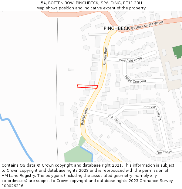 54, ROTTEN ROW, PINCHBECK, SPALDING, PE11 3RH: Location map and indicative extent of plot