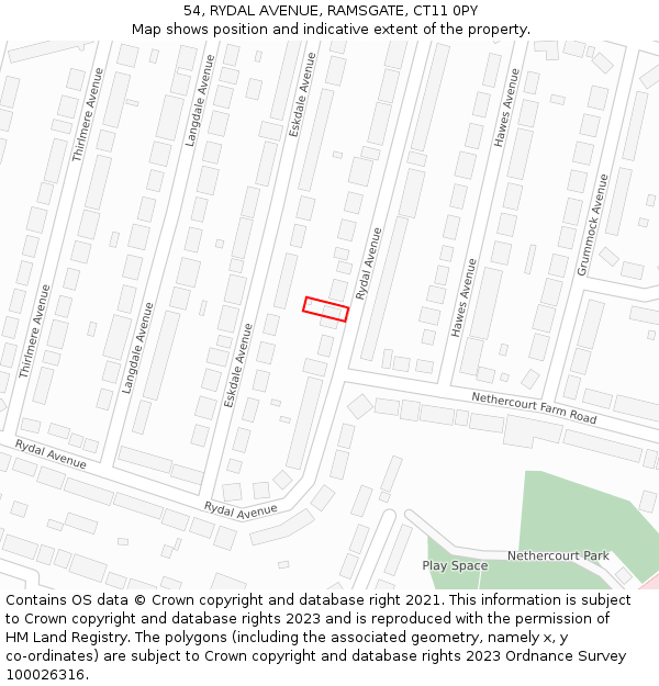 54, RYDAL AVENUE, RAMSGATE, CT11 0PY: Location map and indicative extent of plot