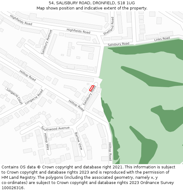 54, SALISBURY ROAD, DRONFIELD, S18 1UG: Location map and indicative extent of plot