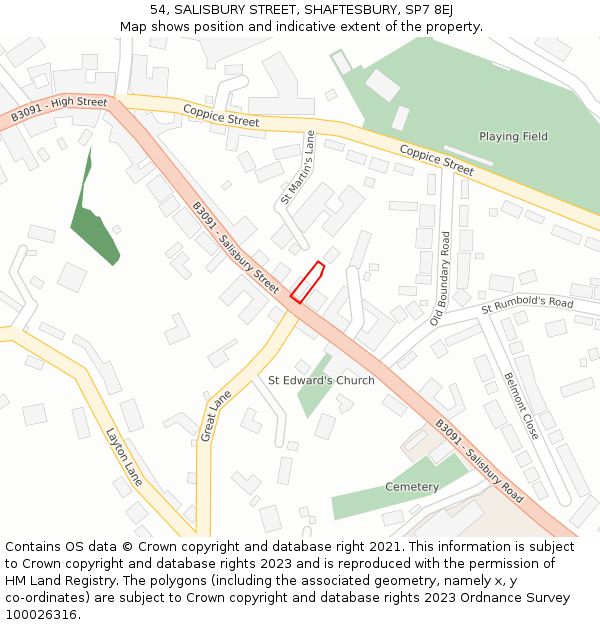 54, SALISBURY STREET, SHAFTESBURY, SP7 8EJ: Location map and indicative extent of plot