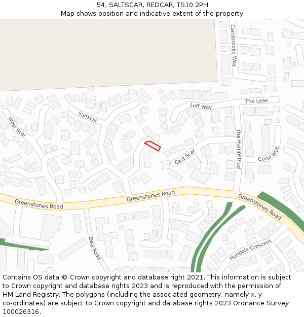 54, SALTSCAR, REDCAR, TS10 2PH: Location map and indicative extent of plot