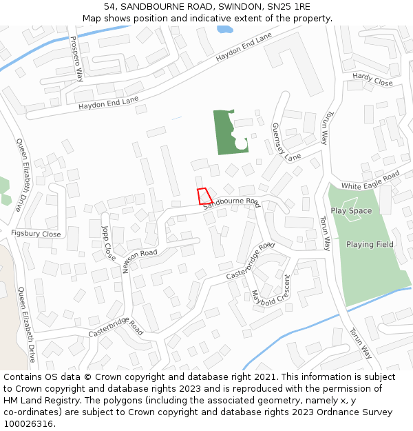 54, SANDBOURNE ROAD, SWINDON, SN25 1RE: Location map and indicative extent of plot