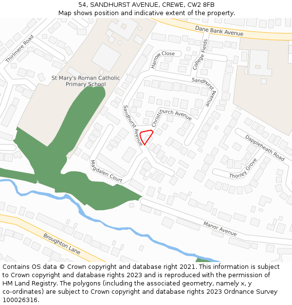 54, SANDHURST AVENUE, CREWE, CW2 8FB: Location map and indicative extent of plot