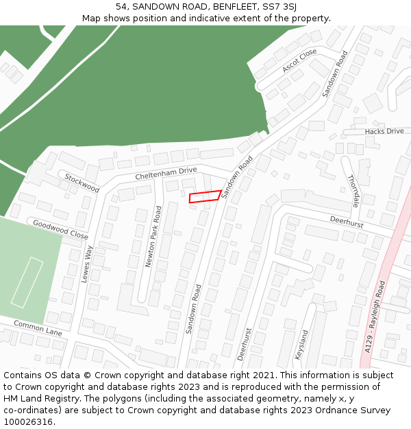 54, SANDOWN ROAD, BENFLEET, SS7 3SJ: Location map and indicative extent of plot