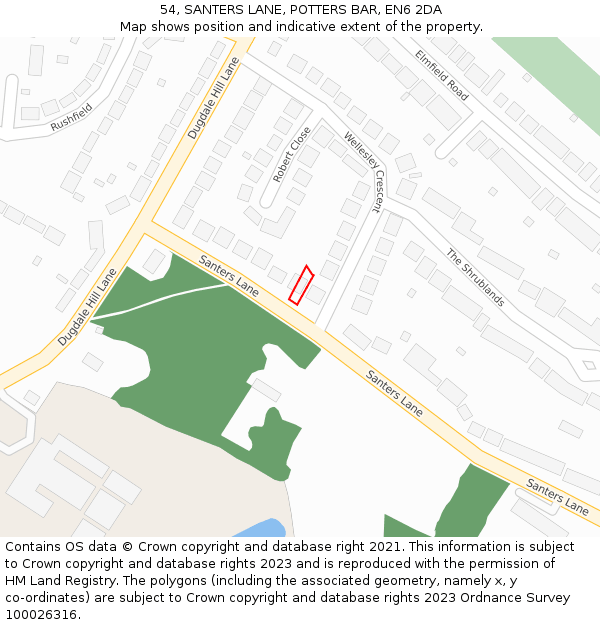 54, SANTERS LANE, POTTERS BAR, EN6 2DA: Location map and indicative extent of plot