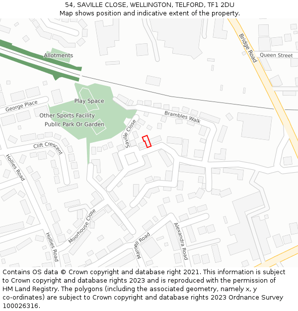 54, SAVILLE CLOSE, WELLINGTON, TELFORD, TF1 2DU: Location map and indicative extent of plot