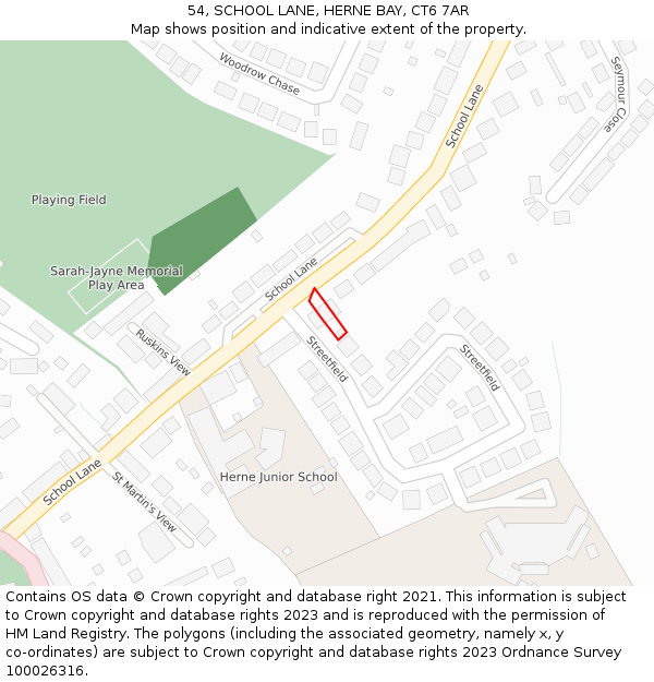 54, SCHOOL LANE, HERNE BAY, CT6 7AR: Location map and indicative extent of plot