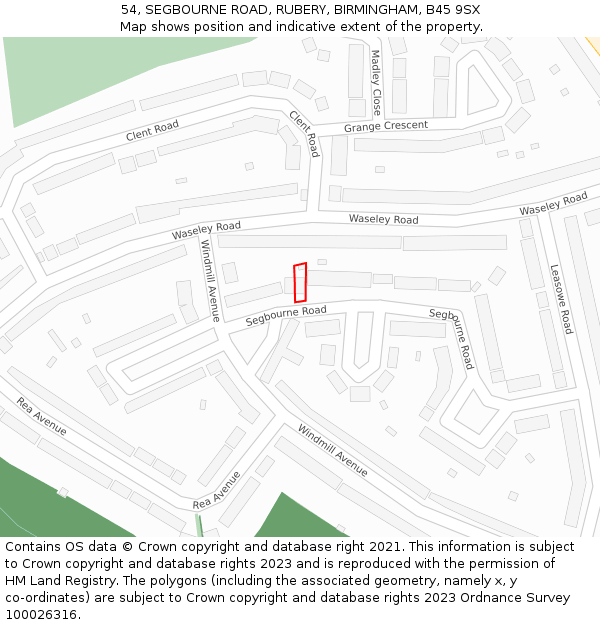 54, SEGBOURNE ROAD, RUBERY, BIRMINGHAM, B45 9SX: Location map and indicative extent of plot