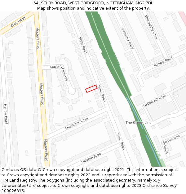 54, SELBY ROAD, WEST BRIDGFORD, NOTTINGHAM, NG2 7BL: Location map and indicative extent of plot