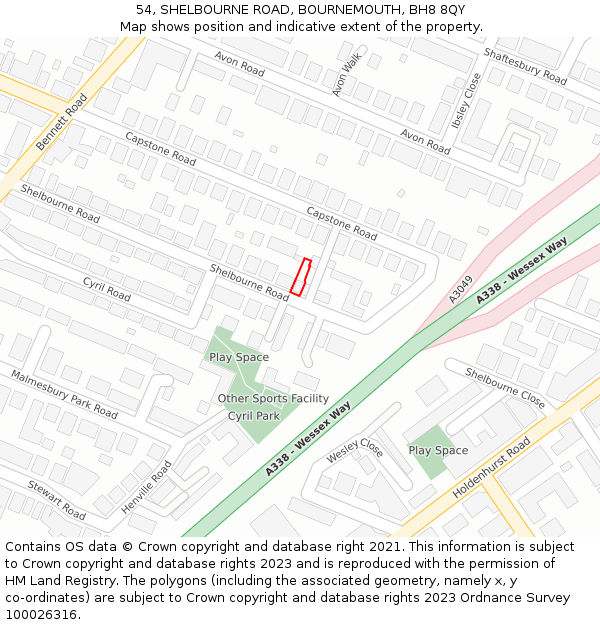 54, SHELBOURNE ROAD, BOURNEMOUTH, BH8 8QY: Location map and indicative extent of plot