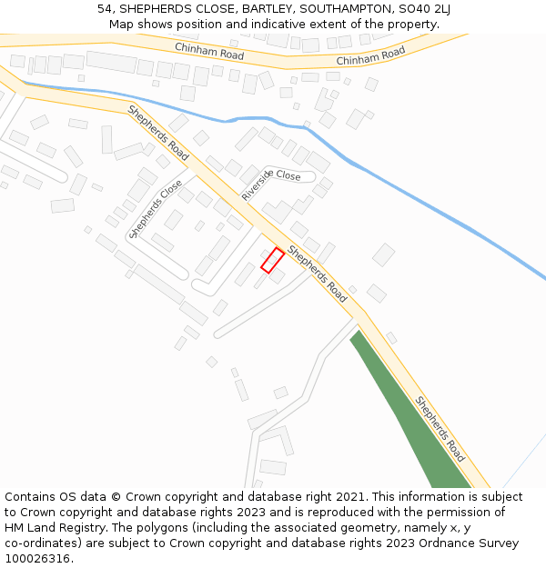 54, SHEPHERDS CLOSE, BARTLEY, SOUTHAMPTON, SO40 2LJ: Location map and indicative extent of plot