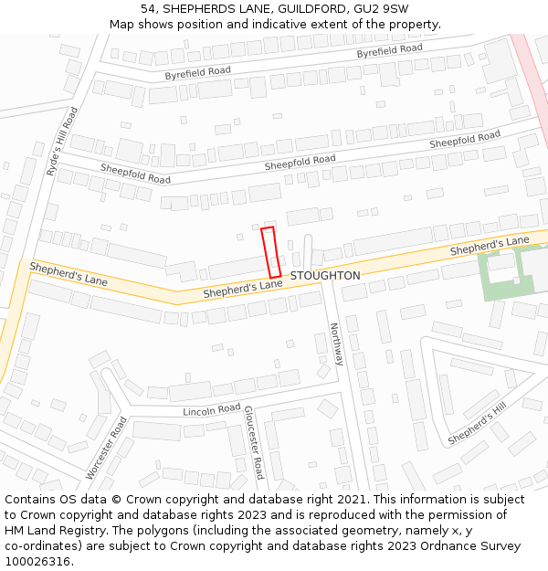 54, SHEPHERDS LANE, GUILDFORD, GU2 9SW: Location map and indicative extent of plot