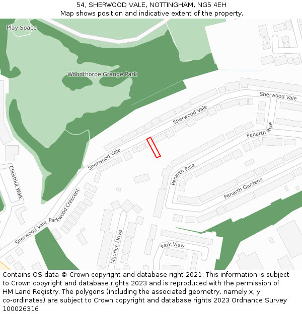 54, SHERWOOD VALE, NOTTINGHAM, NG5 4EH: Location map and indicative extent of plot