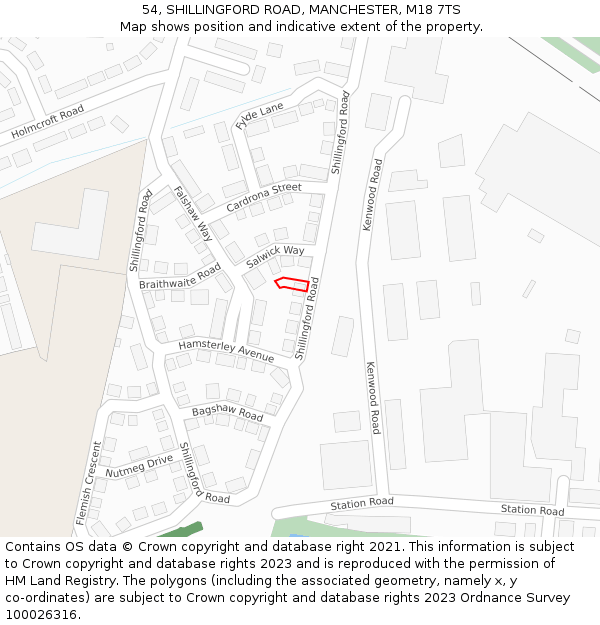 54, SHILLINGFORD ROAD, MANCHESTER, M18 7TS: Location map and indicative extent of plot