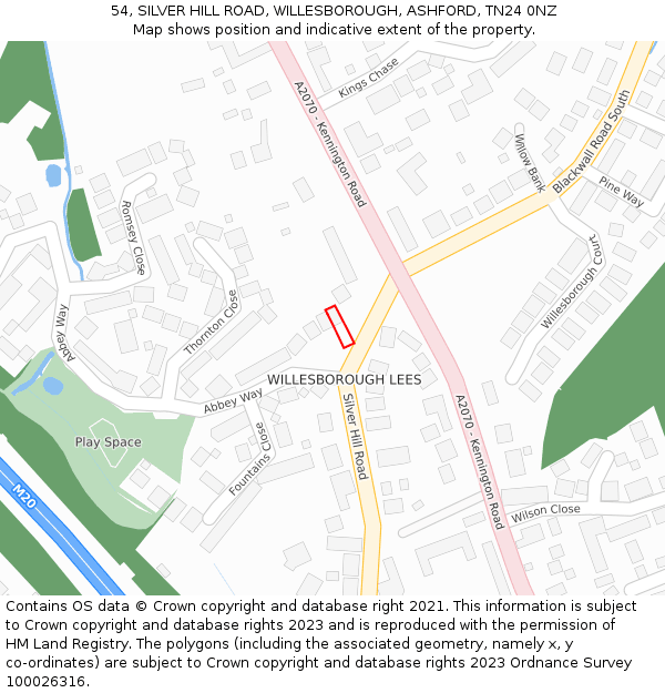 54, SILVER HILL ROAD, WILLESBOROUGH, ASHFORD, TN24 0NZ: Location map and indicative extent of plot