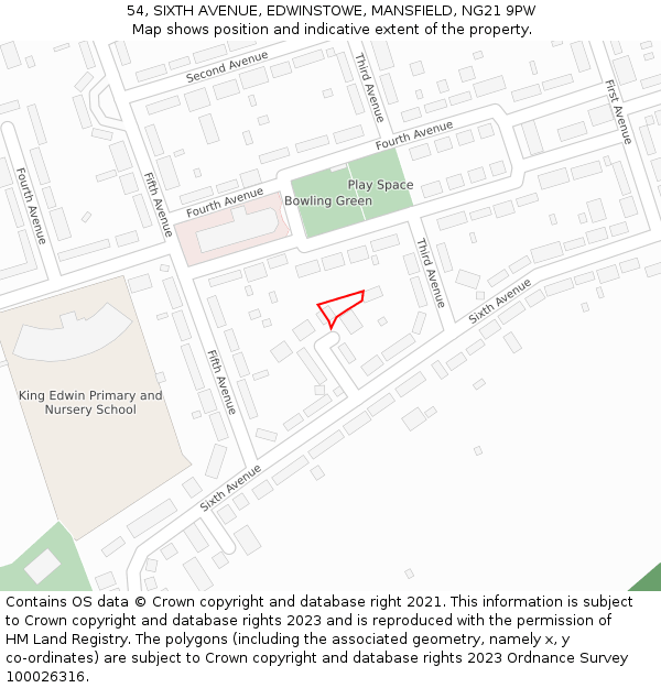 54, SIXTH AVENUE, EDWINSTOWE, MANSFIELD, NG21 9PW: Location map and indicative extent of plot