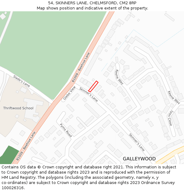 54, SKINNERS LANE, CHELMSFORD, CM2 8RP: Location map and indicative extent of plot