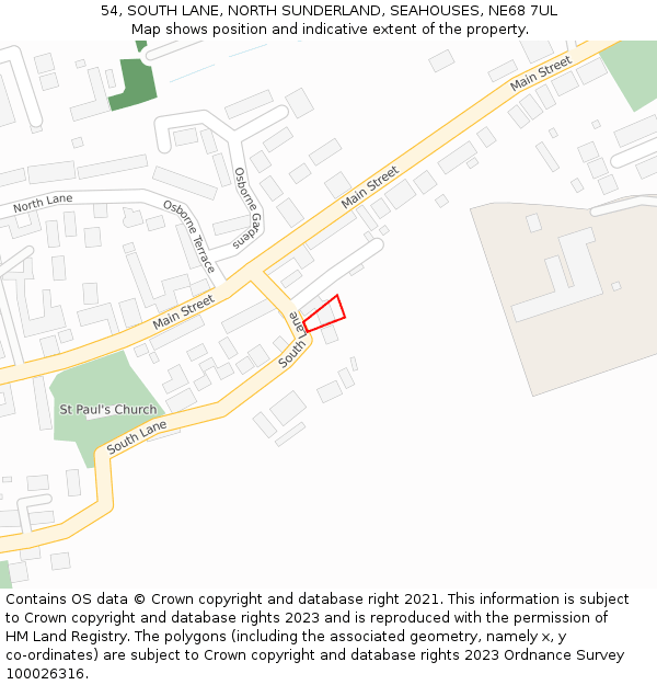 54, SOUTH LANE, NORTH SUNDERLAND, SEAHOUSES, NE68 7UL: Location map and indicative extent of plot