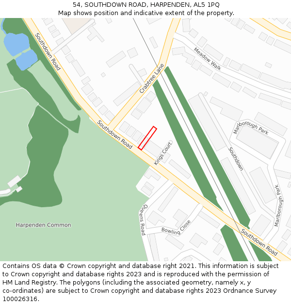 54, SOUTHDOWN ROAD, HARPENDEN, AL5 1PQ: Location map and indicative extent of plot