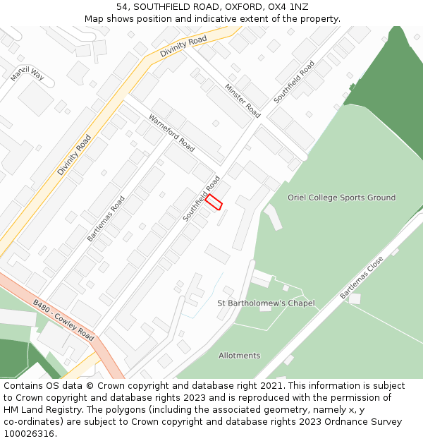 54, SOUTHFIELD ROAD, OXFORD, OX4 1NZ: Location map and indicative extent of plot