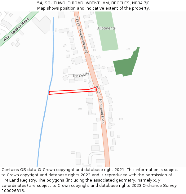 54, SOUTHWOLD ROAD, WRENTHAM, BECCLES, NR34 7JF: Location map and indicative extent of plot