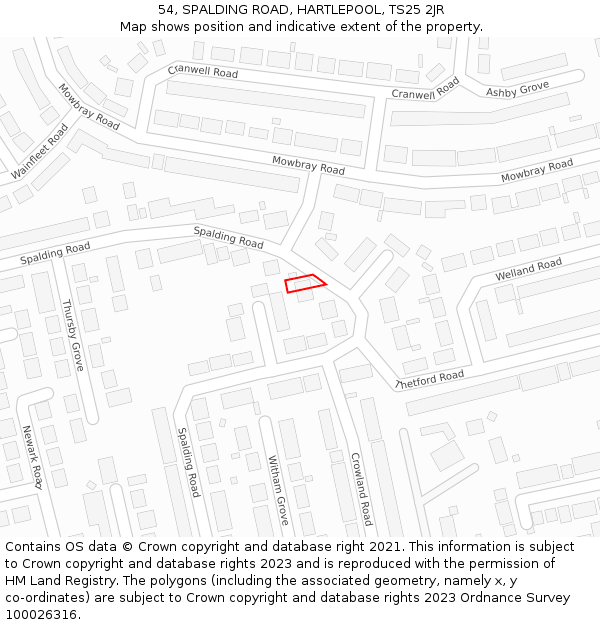 54, SPALDING ROAD, HARTLEPOOL, TS25 2JR: Location map and indicative extent of plot