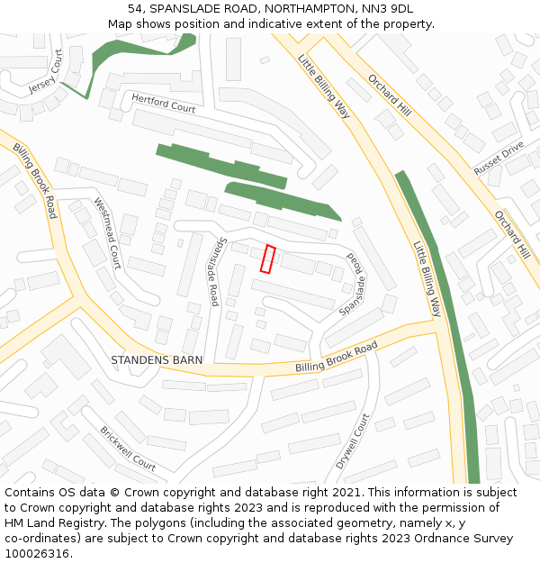 54, SPANSLADE ROAD, NORTHAMPTON, NN3 9DL: Location map and indicative extent of plot