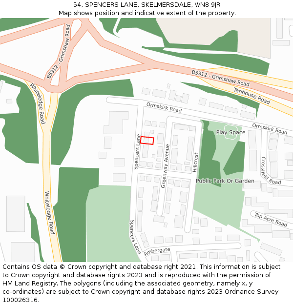 54, SPENCERS LANE, SKELMERSDALE, WN8 9JR: Location map and indicative extent of plot